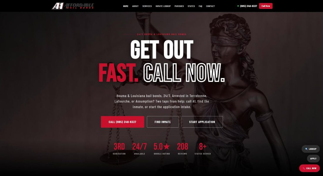 The A-1 Affordable Bail Bonds homepage